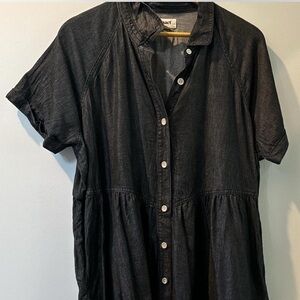 Pact Black Organic Cotton Babydoll Dress with Pockets Size XL